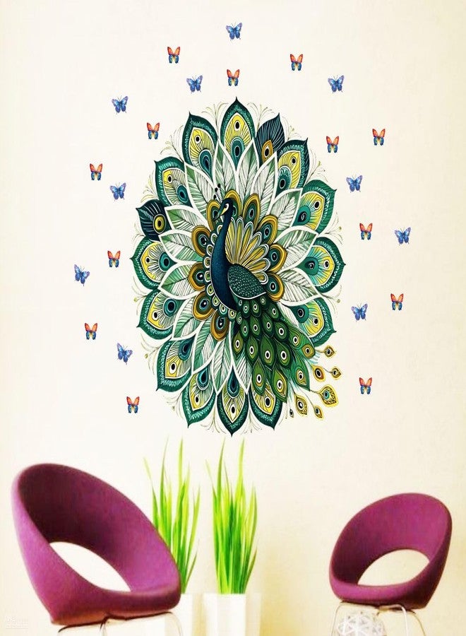 Sticker Studio ملصق حائط من الفينيل PVC بتصميم طاووس مع فراشات من ستيكر ستوديو - مثالي لغرفة المعيشة، غرفة النوم، الردهة، غرفة الأطفال، غرفة اللعب (المقاس - 77 سم × 62 سم) - Image 2